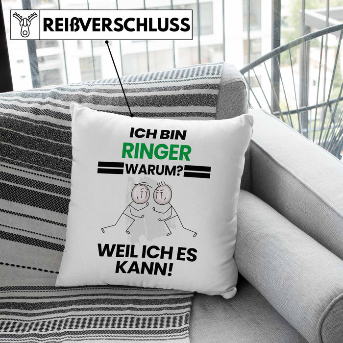 Ringer Geschenk Kissen mit Füllung 40x40 Lustiger Spruch Ich Bin Ringer Warum Weil Ich Es Kann Geschenkidee Bester Ringer Geburtstag (Grau) Grau Trendation