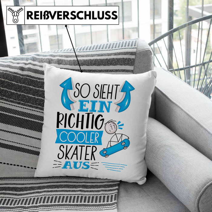 Skater Kissen mit Füllung 40x40 Geschenk So Sieht Ein Richtig Cooler Skater Aus Geschenkidee Spruch Lustig (Grau) Grün Trendation