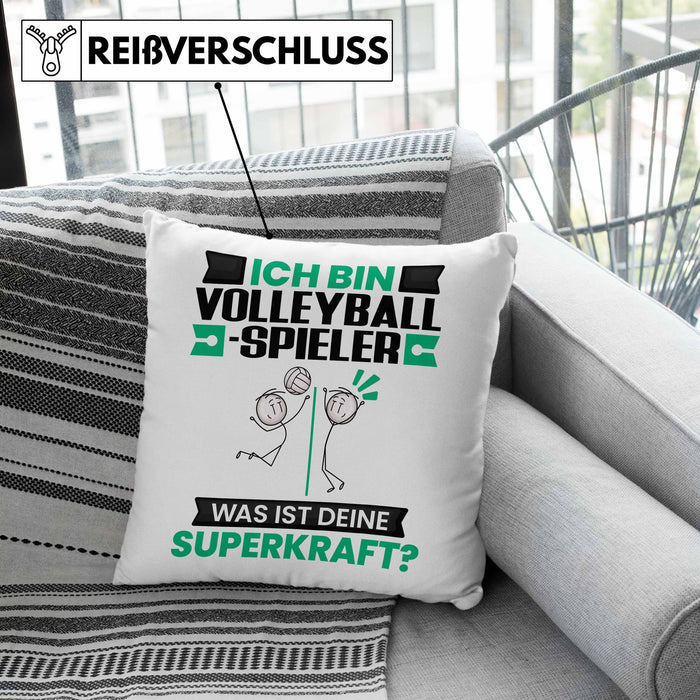 Volleyballspieler Kissen mit Füllung 40x40 Geschenk für Volleyballspieler Geburtstag Lustiger Spruch Was Ist Deine Superkraft (Grau) Rosa Trendation