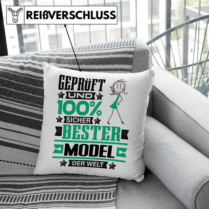Model Geschenk Lustiger Spruch für Model Geschenkidee Bester Model Der WeltKissen mit Füllung 40x40 (Grau) Grün Trendation