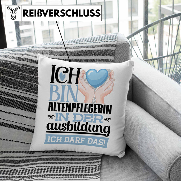 Altenpflegerin Ausbildung Start Geschenk Kissen mit Füllung 40x40 Ich Bin Altenpflegerin In Der Ausbildung Ich Darf Das Geschenkidee (Grau) Blau Trendation