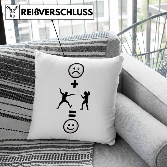 Fechten Kissen mit Füllung 40x40 Geschenk für Fechter :( + fechten = :) Lustige Geschenkidee Geburtstag (Grau) Blau Trendation