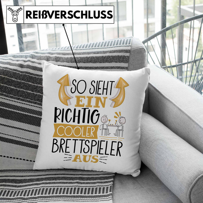 So Sieht Ein Richtig Cooler Brettspieler Aus Geschenk Kissen mit Füllung 40x40 Lustiger Spruch Geschenkidee (Grau) Blau Trendation