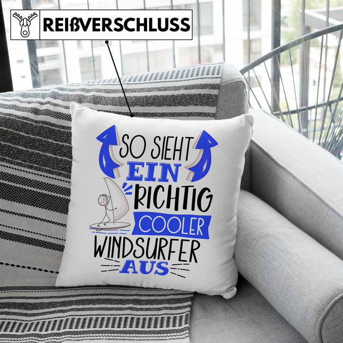 Windsurfer Kissen mit Füllung 40x40 Geschenk So Sieht Ein Richtig Cooler Windsurfer Aus Geschenkidee Spruch Lustig (Grau) Grün Trendation