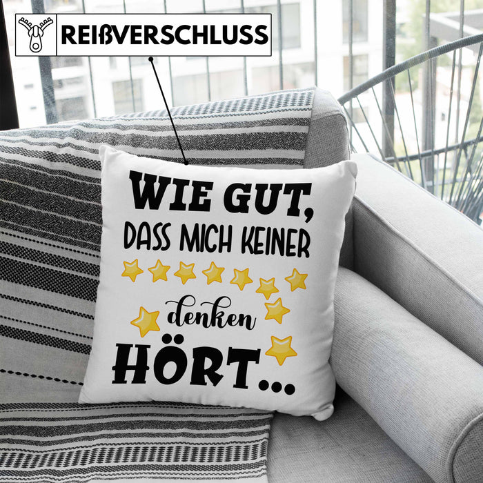 Wie Gut Dass Mich Keiner Denken Hört Lustige Kissen mit Füllung 40x40 Spruch Geschenk Kollegin Kollege BüroKissen mit Füllung 40x40 Geschenkidee (Grau) Blau Trendation