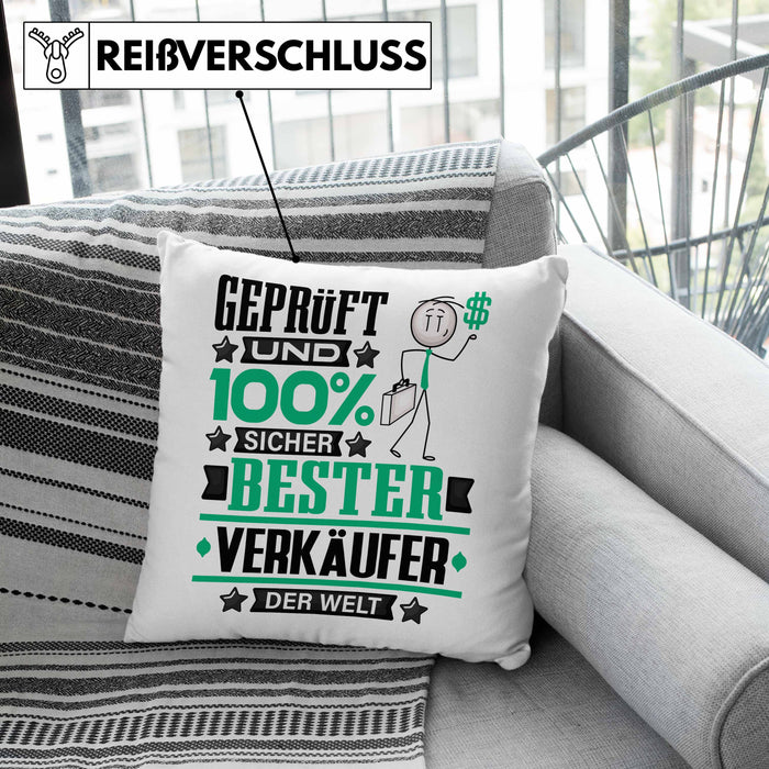 Verkäufer Geschenk Lustiger Spruch für Verkäufer Geschenkidee Bester Verkäufer Der WeltKissen mit Füllung 40x40 (Grau) Grün Trendation