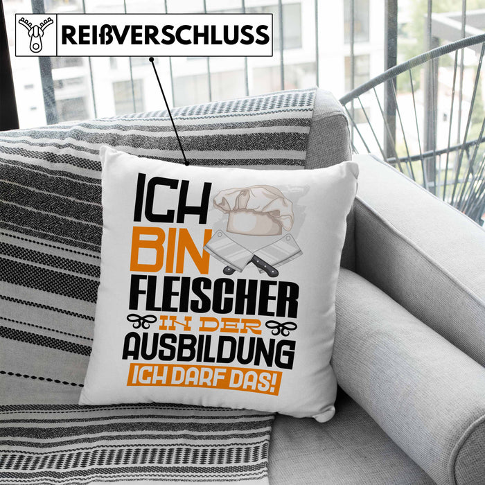 Fleischer Ausbildung Kissen mit Füllung 40x40 Geschenk Ich Bin Fleischer In Der Ausbildung Ich Darf Das Geschenkidee Spruch (Grau) Blau Trendation