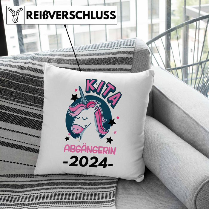 Kita Abgängerin 2024 Schulstart Kissen mit Füllung 40x40 Geschenk Mädchen Einschulung Schulanfang Erster Schultag Idee (Grau) Grau Trendation
