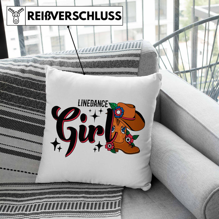 Line Dance Girl Kissen mit Füllung 40x40 Geschenk Spruch Linedance KafffeeKissen mit Füllung 40x40 Spruch (Grau) Rosa Trendation