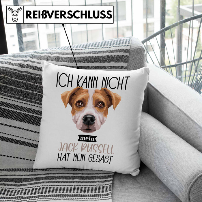 Jack Russell Besitzer Kissen mit Füllung 40x40 Geschenk Lustiger Spruch Geschenkidee Ich Kann Nicht Mein Jack Russell Hat Nein Gesagt (Grau) Blau Trendation