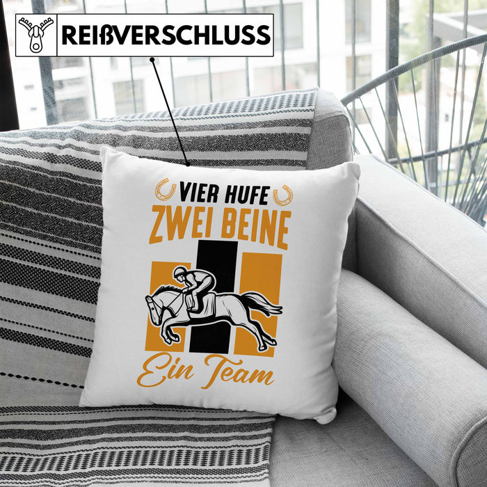 Reiterin Pferd Kissen mit Füllung 40x40 Geschenk Team Vier Hufe Zwei Beine Ein Team Pferde-Liebhaberin Geschenk (Grau) Blau Trendation