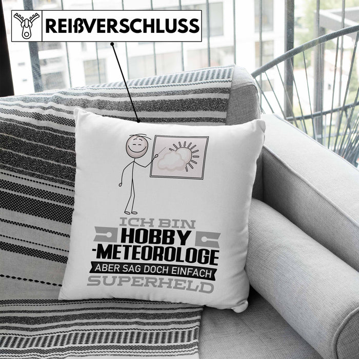 Hobbymeteorologe Geschenk Kissen mit Füllung 40x40 Ich Bin Hobbymeteorologe Aber Sag Doch Einfach Superheld Lustige Geschenkdiee für Hobbymeteorologe (Grau) Blau Trendation