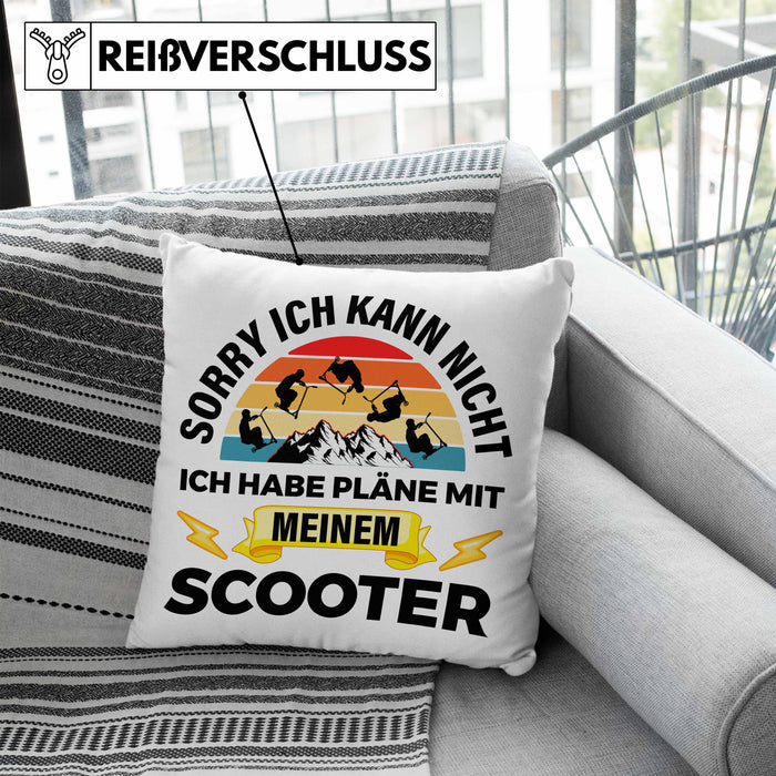 Scooter Roller Fahrer Geschenk Kissen mit Füllung 40x40 Scooterfahrer Geschenkidee Scooting Geschenkidee Jungs Profi Scooterfahrer Pro Grafik Stunts (Grau) Blau Trendation