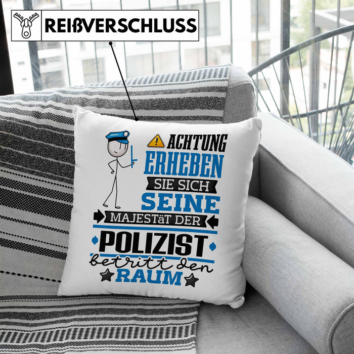 Polizist Geschenk Kissen mit Füllung 40x40 Lustiger Spruch Erheben Sie Sich Der Polizist Betritt den Raum (Grau) Blau Trendation