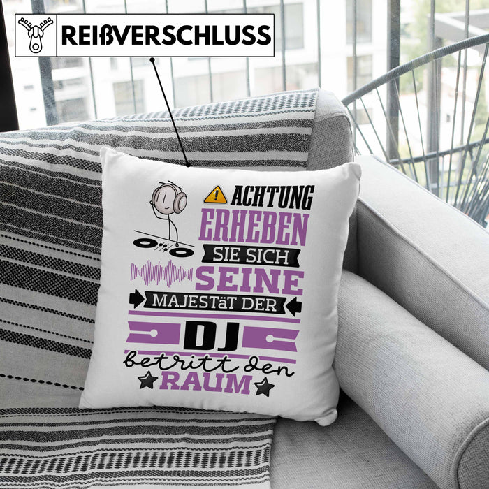 DJ Geschenk Kissen mit Füllung 40x40 Lustiger Spruch Erheben Sie Sich Der DJ Betritt den Raum (Grau) Grau Trendation