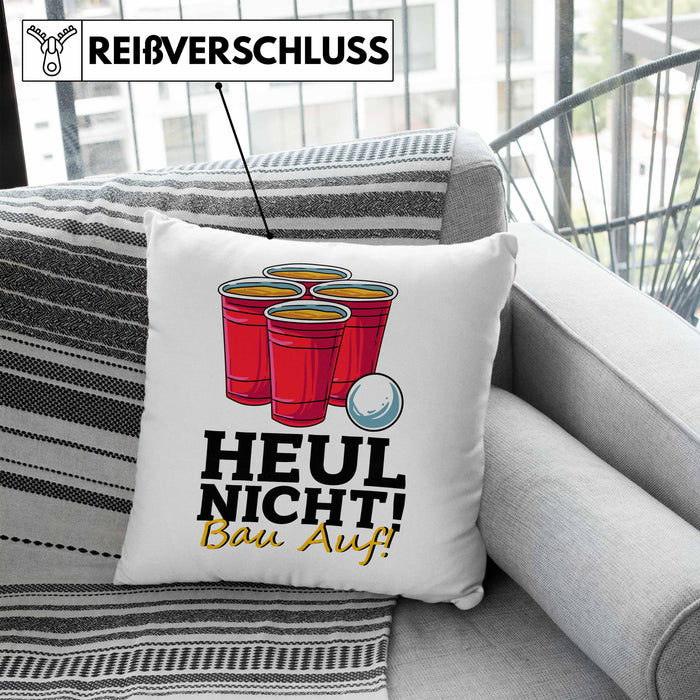 Lustige Kissen mit Füllung 40x40 "Heul Nicht Bau Auf" für Beer Pong Bierpong Fans (Grau) Blau Trendation