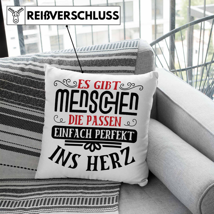 Liebste Person Geschenk Kissen mit Füllung 40x40 Es Gibt Menschen Die Passen Einfach Perfekt Ins Herz Geschenkidee Beste Freundin (Grau) Blau Trendation