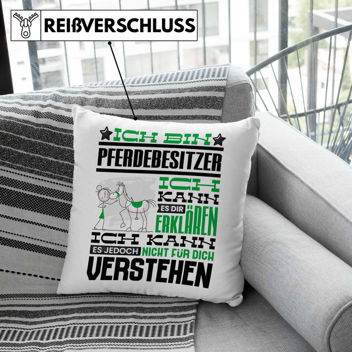Pferdebesitzer Geschenk Kaffee-Kissen mit Füllung 40x40 Geschenkidee für Pferdebesitzer Ich Bin Pferdebesitzer Ich Kann Es Dir Erklären Jedoch Nicht Für Dich Verstehen Spruch Lustig (Grau) Rosa Trendation