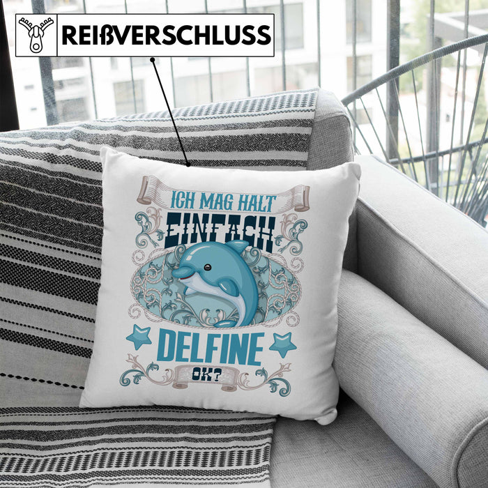 Delfine Kissen mit Füllung 40x40 Geschenk Delfinliebhaber Geschenkidee Spruch Mädchen (Grau) Blau Trendation