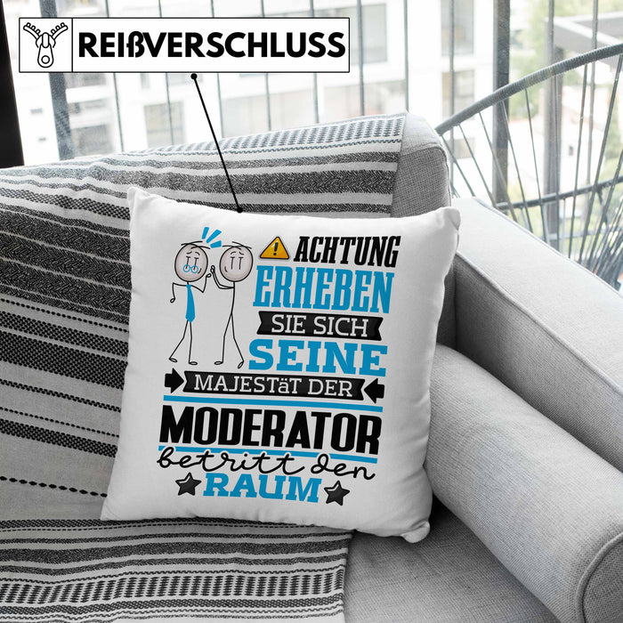 Moderator Geschenk Kissen mit Füllung 40x40 Lustiger Spruch Erheben Sie Sich Der Moderator Betritt den Raum (Grau) Grau Trendation