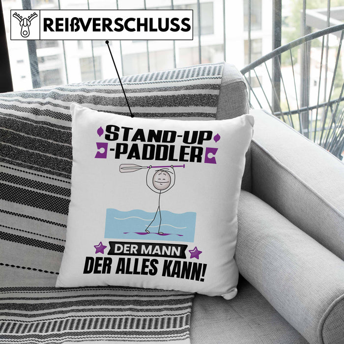 Stand-Up-Paddler Kissen mit Füllung 40x40 Geschenk für Stand-Up-Paddler Der Mann Der Alles Kann Geschenkidee zum Geburtstag (Grau) Rosa Trendation