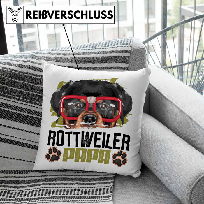 Rottweiler Papa Besitzer Kissen mit Füllung 40x40 Geschenk Lustiger Spruch Geschenkidee Rottweiler Liebhaber (Grau) Rosa Trendation