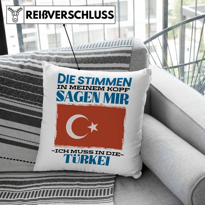 Türkei Kissen mit Füllung 40x40 Urlaub Heimat Geschenk Spruch Türke Geschenkidee (Grau) Blau Trendation