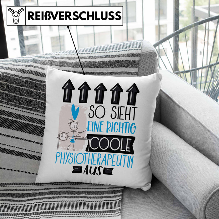 Physiotherapeutin Geschenk Kissen mit Füllung 40x40 Lustig Geschenkidee für Physiotherapeutin Geburtstag So Sieht Eine Richtig Coole Physiotherapeutin Aus Frauen Spruch (Grau) Grau Trendation