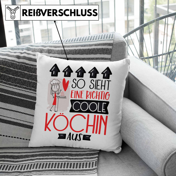 Köchin Geschenk Kissen mit Füllung 40x40 Lustig Geschenkidee für Köchin Geburtstag So Sieht Eine Richtig Coole Köchin Aus Frauen Spruch (Grau) Grün Trendation