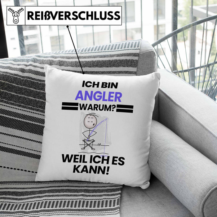 Angler Geschenk Kissen mit Füllung 40x40 Lustiger Spruch Ich Bin Angler Warum Weil Ich Es Kann Geschenkidee Bester Angler Geburtstag (Grau) Grau Trendation