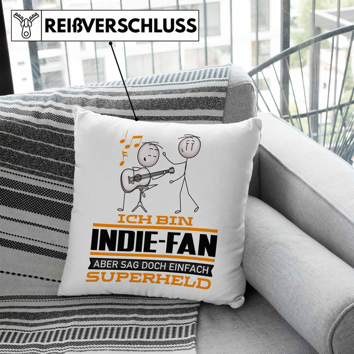 Indie-Fan Geschenk Kissen mit Füllung 40x40 Ich Bin Indie-Fan Aber Sag Doch Einfach Superheld Lustige Geschenkdiee für Indie-Fan (Grau) Blau Trendation