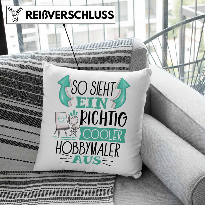 Hobbymaler Kissen mit Füllung 40x40 So Sieht Ein Richtig Cooler Hobbymaler Aus Geschenk Lustiger Spruch Geschenkidee (Grau) Blau Trendation