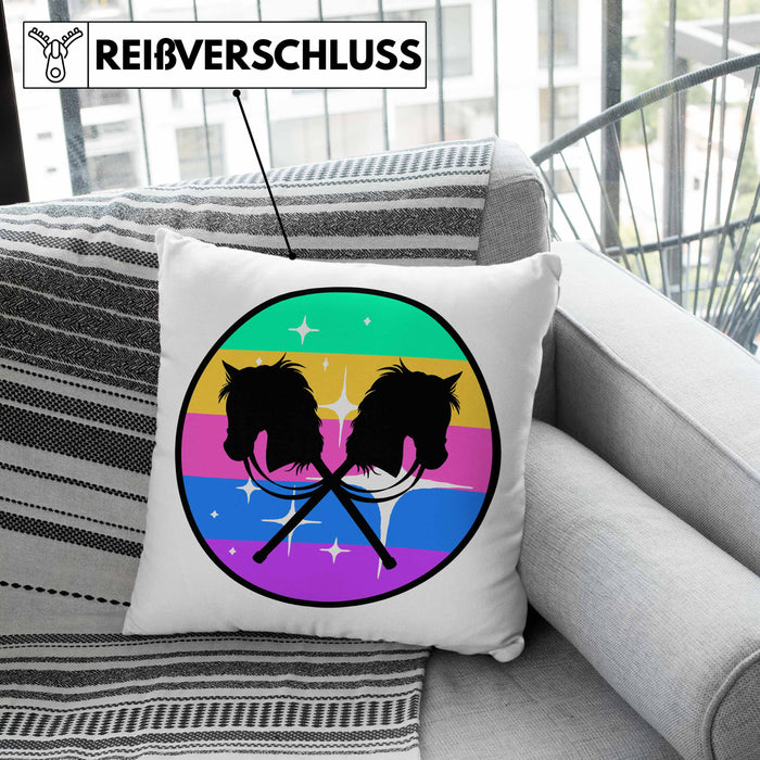 Hobbyhorse Mädchen Kissen mit Füllung 40x40 Geschenk Hobby Horse Pferde Grafik (Grau) Grau Trendation