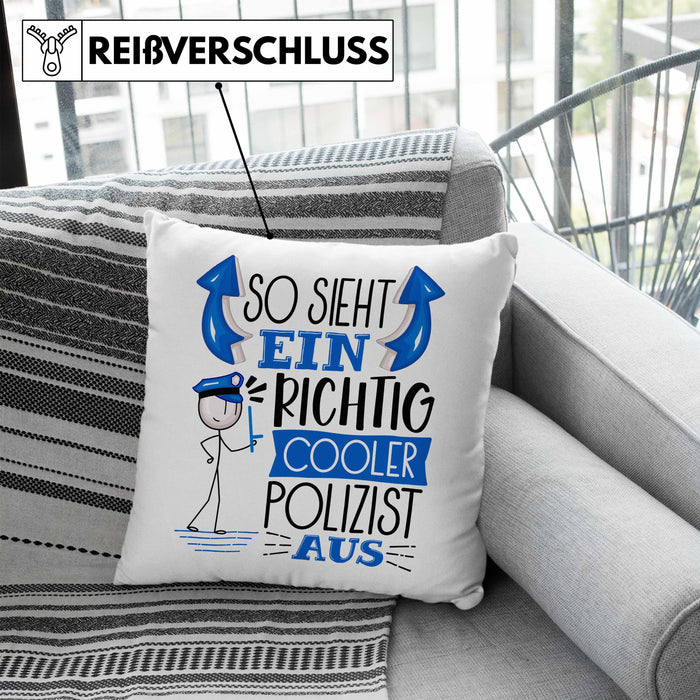 Polizist Kissen mit Füllung 40x40 Geschenk So Sieht Ein RIchtig Cooler Polizist Aus Geschenkidee Lustiger Spruch Geburtstag (Grau) Blau Trendation
