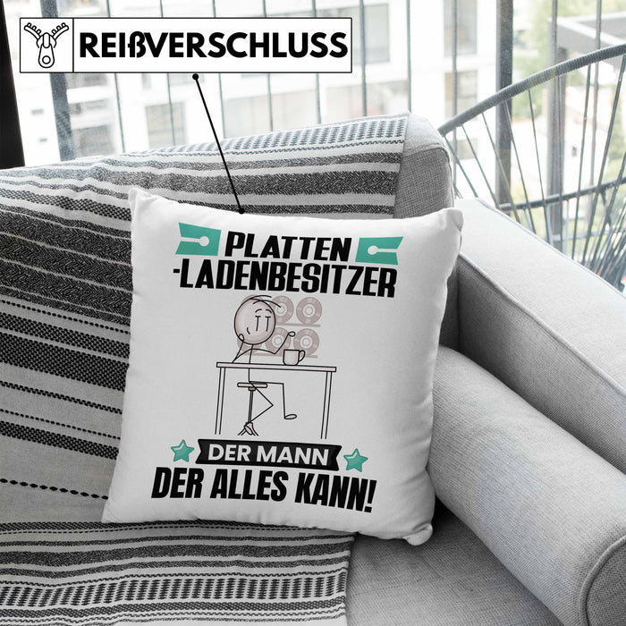 Plattenladenbesitzer Kissen mit Füllung 40x40 Geschenk für Plattenladenbesitzer Der Mann Der Alles Kann Geschenkidee zum Geburtstag (Grau) Blau Trendation