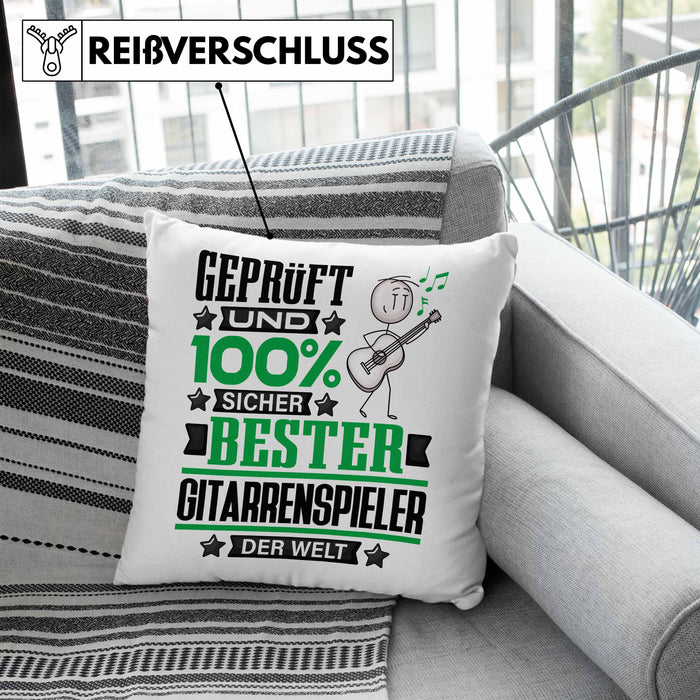 Gitarrenspieler Geschenk Lustiger Spruch für Gitarrenspieler Geschenkidee Bester Gitarrenspieler Der WeltKissen mit Füllung 40x40 (Grau) Blau Trendation
