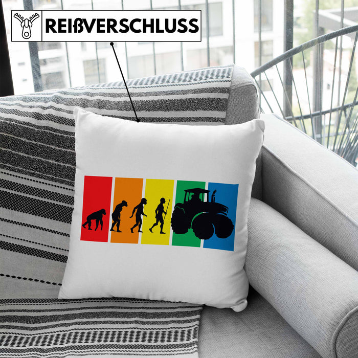 Lustige Traktor Kissen mit Füllung 40x40 Geschenk für Bauer Landwirt Evolution Grafik (Grau) Blau Trendation