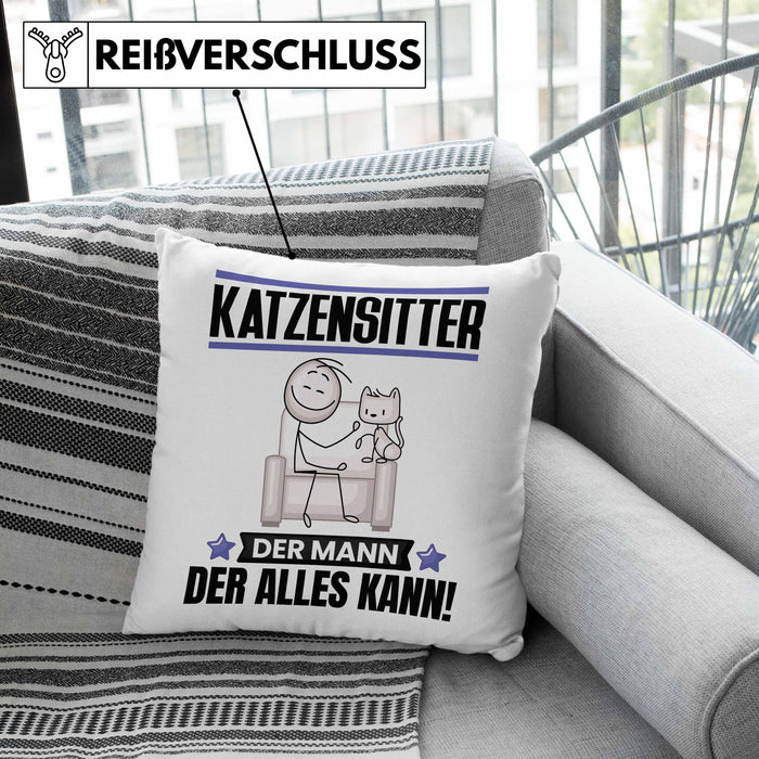 Katzensitter Kissen mit Füllung 40x40 Geschenk für Katzensitter Der Mann Der Alles Kann Geschenkidee zum Geburtstag (Grau) Grün Trendation