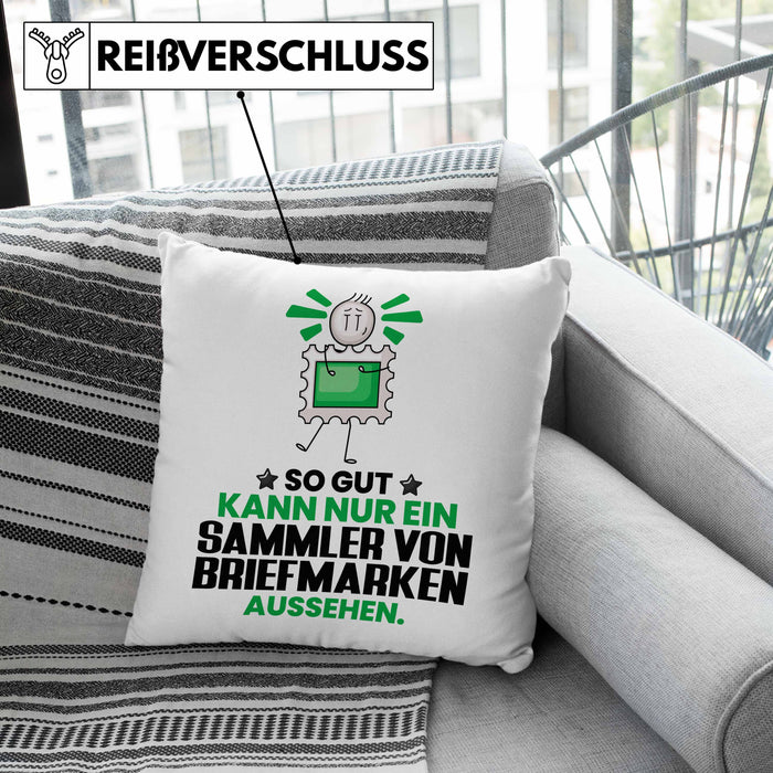 SammlervonBriefmarken Geschenk Kissen mit Füllung 40x40 So Gut Kann Nur Ein SammlervonBriefmarken Aussehen Geschenkidee (Grau) Grau Trendation