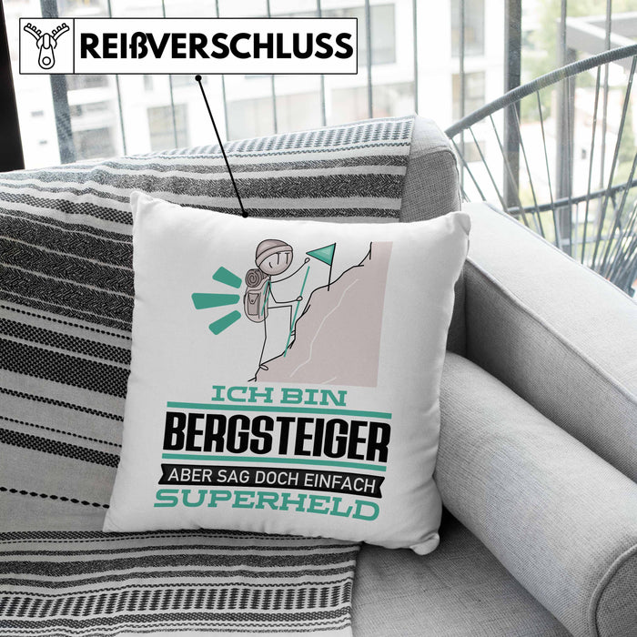 Bergsteiger Geschenk Kissen mit Füllung 40x40 Ich Bin Bergsteiger Aber Sag Doch Einfach Superheld Lustige Geschenkdiee für Bergsteiger (Grau) Rosa Trendation