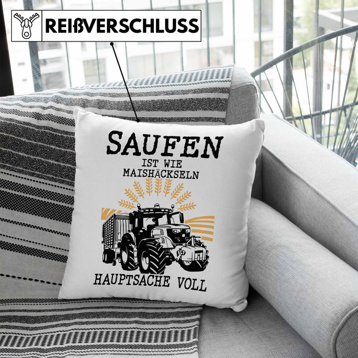 Landwirt Kissen mit Füllung 40x40 Geschenk Mais Häckseln Bauer Landwirtschaft Hauptsache Voll (Grau) Blau Trendation