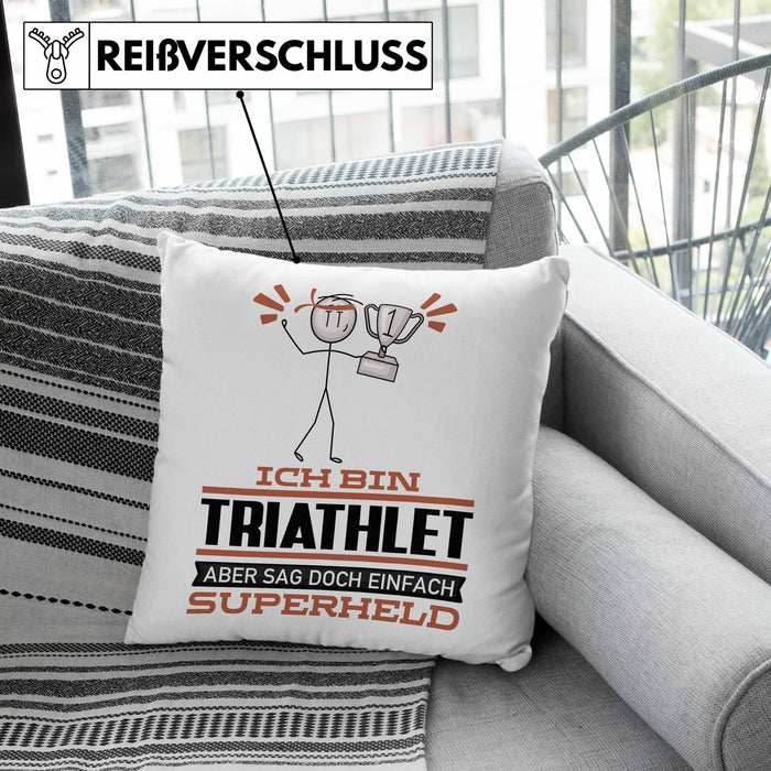 Triathlet Geschenk Kissen mit Füllung 40x40 Ich Bin Triathlet Aber Sag Doch Einfach Superheld Lustige Geschenkdiee für Triathlet (Grau) Grün Trendation