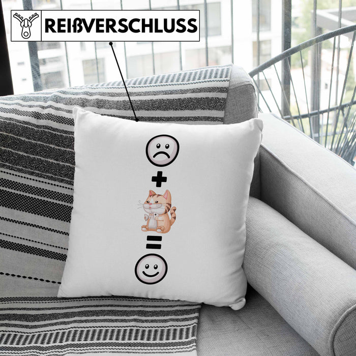 Katze Kissen mit Füllung 40x40 Geschenkidee für Katzenmama Katzenbesitzerin Geburtstag Lustiges Geschenk :( + Katze = :) (Grau) Rosa Trendation