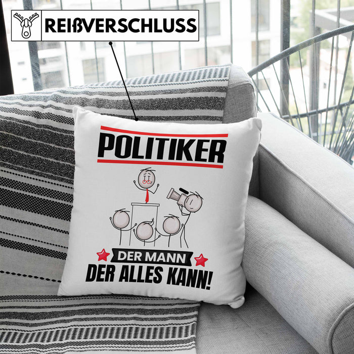 Politiker Kissen mit Füllung 40x40 Geschenk für Politiker Der Mann Der Alles Kann Geschenkidee zum Geburtstag (Grau) Blau Trendation