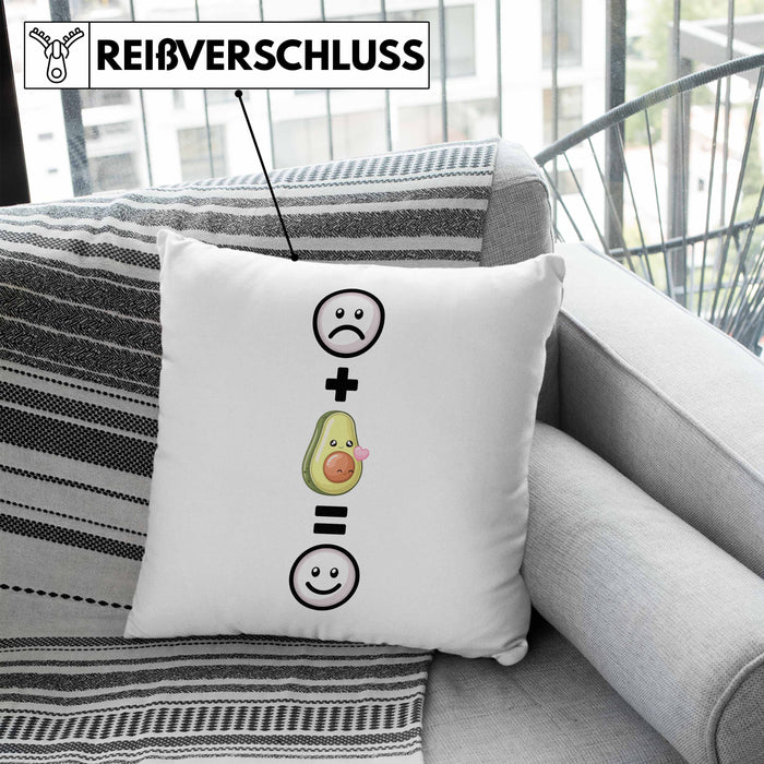 Avocado Kissen mit Füllung 40x40 Geschenk für Avocado Liebhaber :( + Avocado = :) Lustige Geschenkidee Geburtstag (Grau) Blau Trendation