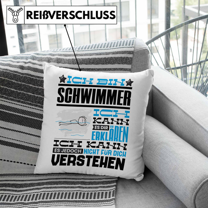 Schwimmer Geschenk Kaffee-Kissen mit Füllung 40x40 Geschenkidee für Schwimmer Ich Bin Schwimmer Ich Kann Es Dir Erklären Jedoch Nicht Für Dich Verstehen Spruch Lustig (Grau) Blau Trendation