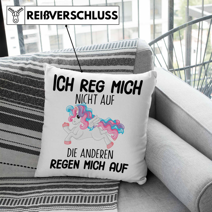 Lustige Ich Reg Mich Nicht Auf Kissen mit Füllung 40x40 Mit Spruch Einhorn Geschenk Mama Freundin Kollegin Geschenkidee Arbeit Frauen (Grau) Blau Trendation