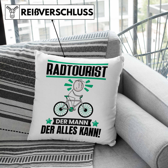 Radtourist Kissen mit Füllung 40x40 Geschenk für Radtourist Der Mann Der Alles Kann Geschenkidee zum Geburtstag (Grau) Rosa Trendation
