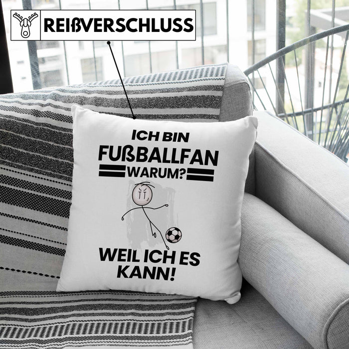 Fußballfan Geschenk Kissen mit Füllung 40x40 Lustiger Spruch Ich Bin Fußballfan Warum Weil Ich Es Kann Geschenkidee Bester Fußballfan Geburtstag (Grau) Rosa Trendation