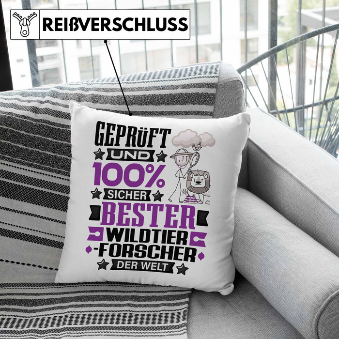 Wildtierforscher Geschenk Lustiger Spruch für Wildtierforscher Geschenkidee Bester Wildtierforscher Der WeltKissen mit Füllung 40x40 (Grau) Rosa Trendation